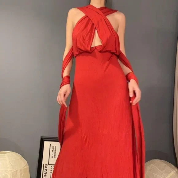 fitted lace wedding dress ZARA. Long red dress Tm – Hibuy market